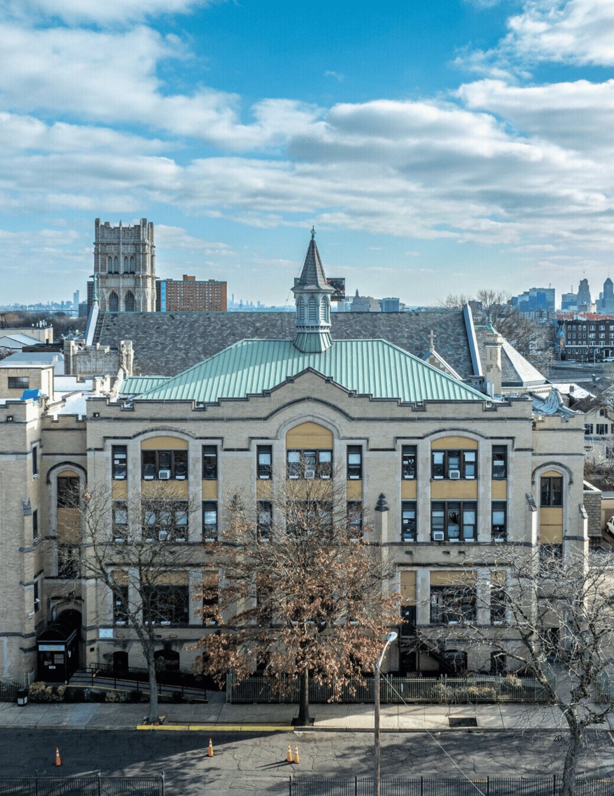 Aerial view of a Newark, New Jersey neighborhood on a clear day.